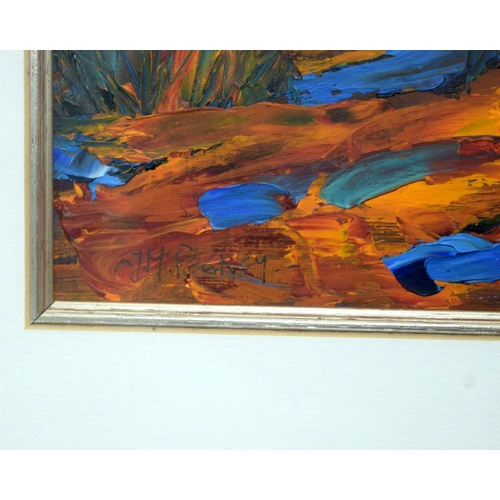 2723 - A Framed oil on board  by Jean Feeney  Autumn by Kyle of Lochlash 21 x 22cm .