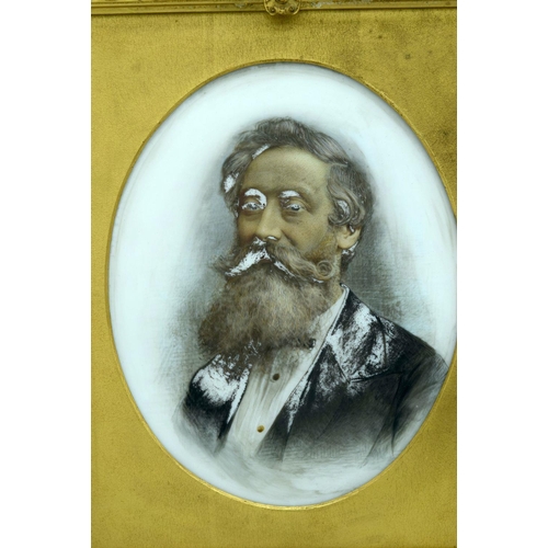 2726 - A framed painted porcelain plaque of a Victorian gentleman . 24 x 19cm.