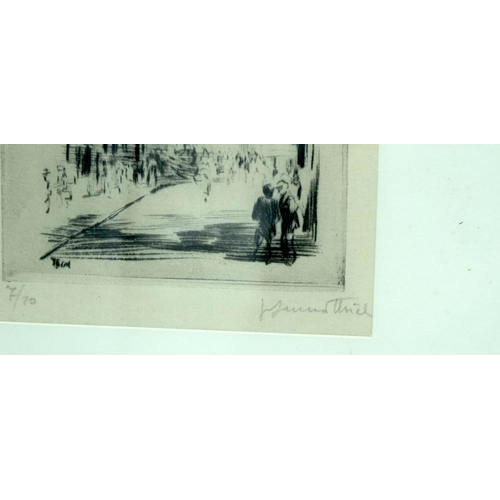 2727 - A framed Lithograph of a street scene and another unframed print of an Arab man 27 x20cm (2)