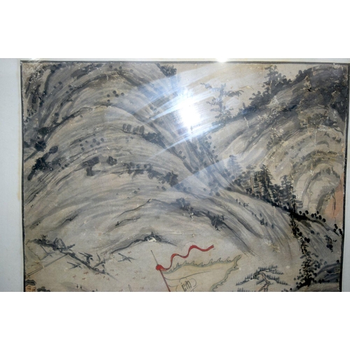 2742 - A large framed Chinese watercolour depicting horse riders in a landscape. 58 x 47cm.