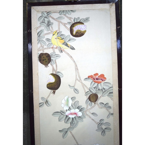 2751 - A framed Chinese watercolour on parchment of birds in a fruit tree 80 x 35cm.