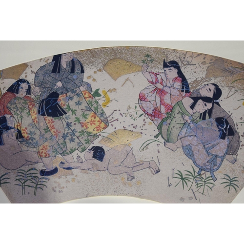 2811 - An early 20th Century Japanese Meiji period wood block print with painted and gilded motifs 44 x 27c... 