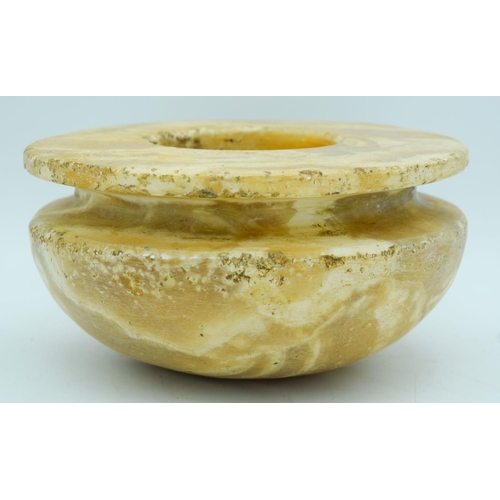 2818 - A heavy Afghani Alabaster bowl 10 x 20 cm.