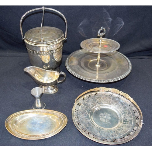 2824 - A collection of Silver plated items, ice bucket, cake stand etc Qty.