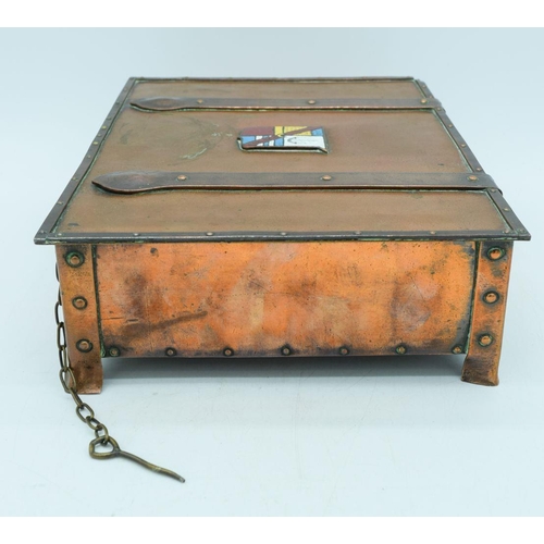 2826 - An Australian hand crafted  copper engraved box, dated 1911 presented to Rev Henry Latham  22 x 9 cm