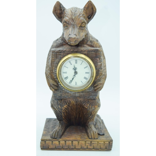 2830 - A wooden American art clock of a light house together with a cast iron clock and a bear clock.