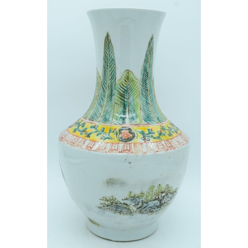 2836 - A Chinese Famille Verte vase decorated with a landscape 38cm.