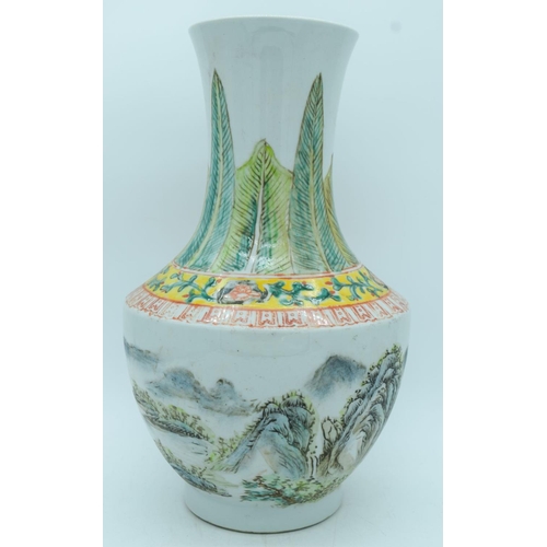 2836 - A Chinese Famille Verte vase decorated with a landscape 38cm.