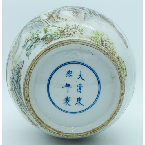 2836 - A Chinese Famille Verte vase decorated with a landscape 38cm.