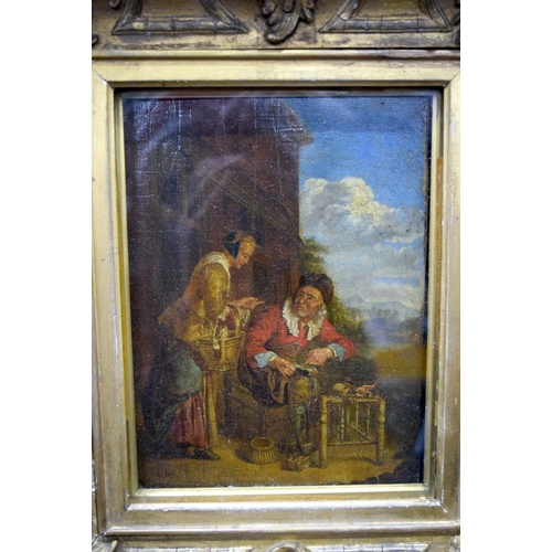 2849 - A framed 19th Century Dutch school oil on board of a tradesman and a female 22 x 16cm.