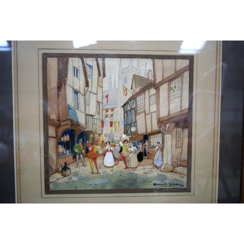 2852 - Ernest Uden Framed Watercolour of a Carnival scene 23cm x 21cm