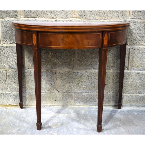 2857 - A George III mahogany Demi Lune card table 96 x 48 x 78 cm.