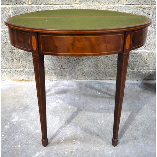 2857 - A George III mahogany Demi Lune card table 96 x 48 x 78 cm.