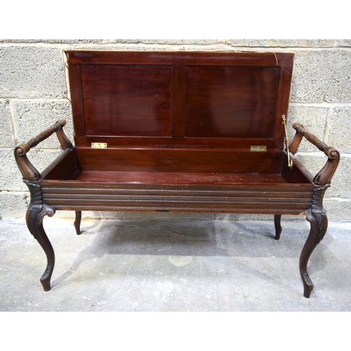 2866 - A mahogany upholstered lifting top  stool 96 x 40 x 53cm .