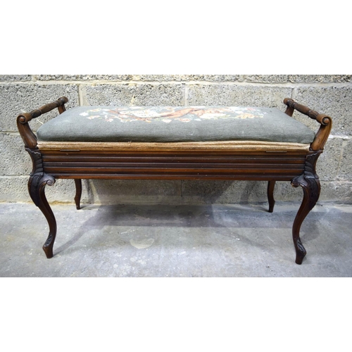 2866 - A mahogany upholstered lifting top  stool 96 x 40 x 53cm .