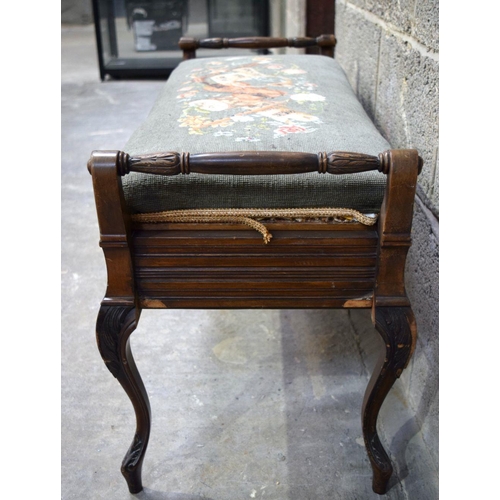 2866 - A mahogany upholstered lifting top  stool 96 x 40 x 53cm .