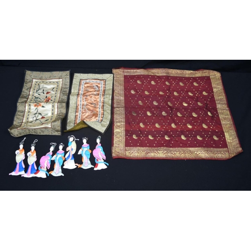 2881 - A quantity of oriental fabrics, a Tanka ,Silk jackets, Kimono, silk dolls etc Qty.