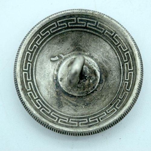 2897 - A collection of white metal Chinese buttons and another decorative Tibetan piece 9cm (4)