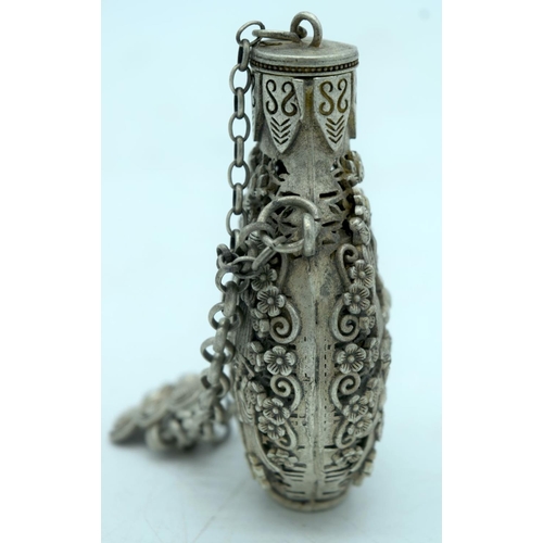 2901 - Chinese white metal openwork incense burner 9cm.