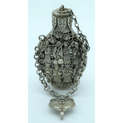 2901 - Chinese white metal openwork incense burner 9cm.