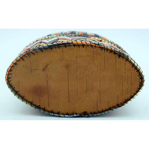 2920 - A small Egyptian terracotta painted plaque together with an American Quill decorated box 14 x 18 cm