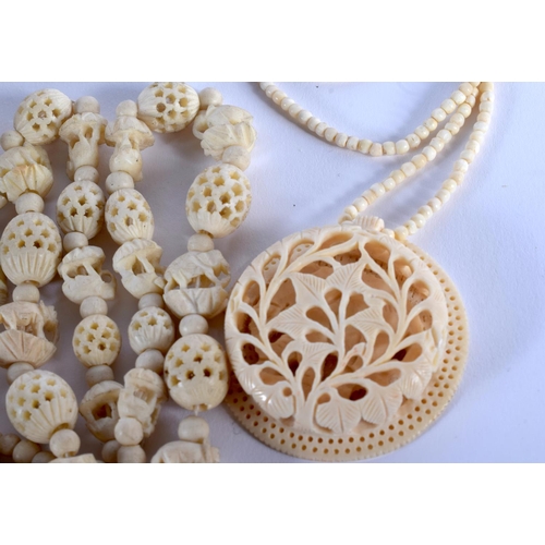 759 - THREE CONTINENTAL ANTIQUE IVORY NECKLACES. (3)