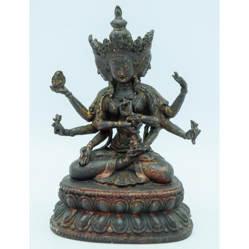 2955 - A Tibetan bronze Ushnishavijaya Buddha 17cm.