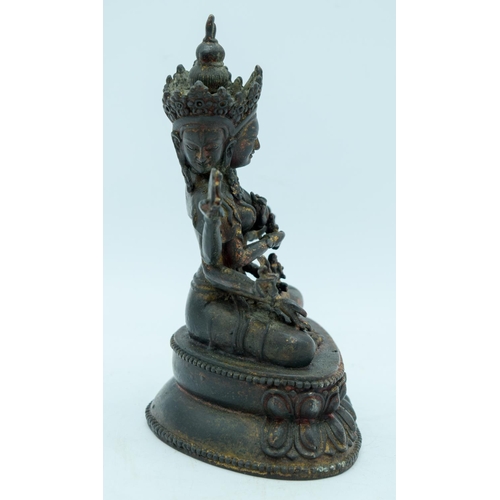 2955 - A Tibetan bronze Ushnishavijaya Buddha 17cm.