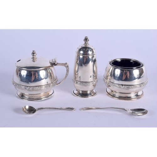 802 - AN ART DECO SILVER CRUET SET. Birmingham 1926 & 1939. Silver 129 grams. (5)