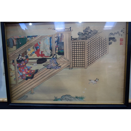 2975 - A Framed Japanese wood block print by Kunisada together with three other prints 33 x 23 cm(4)