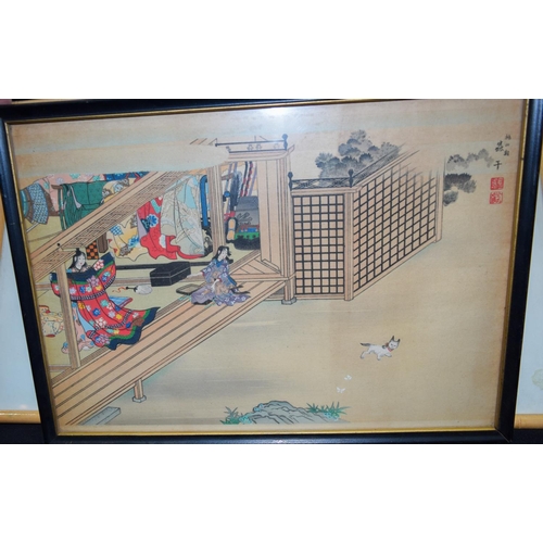 2975 - A Framed Japanese wood block print by Kunisada together with three other prints 33 x 23 cm(4)