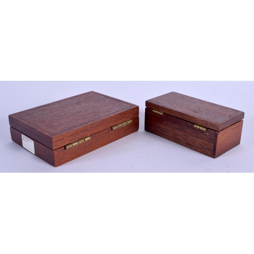 815 - TWO LOVELY ANTIQUE MINIATURE TREEN BOXES containing miniature artefacts, including a magnifying glas... 