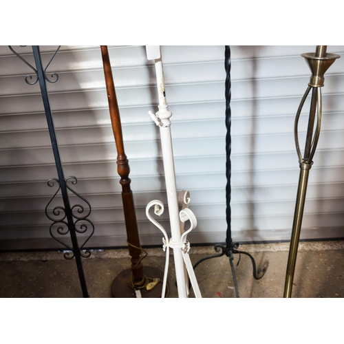 2979 - A collection large metal and wooden lamp stands  160cm (5) .