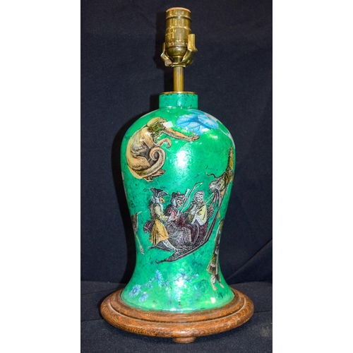 2996 - A Eglomise vase converted to a lamp decorated with Monkeys and dogs and two other vases 40 cm (3)