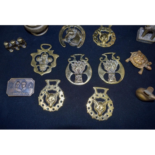 3001 - Collection of Brass items including Star trek belt buckle, key, Chinese horse Etc Qty.