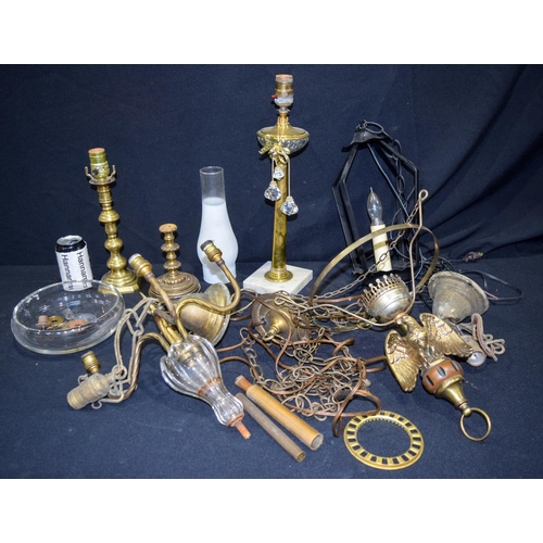 3004 - A collection of brass  lamp stands and fittings Qty.