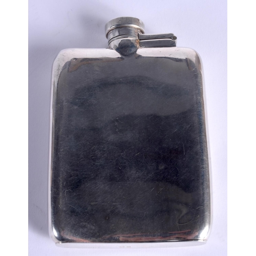 906 - AN ART DECO SILVER HIP FLASK. 145 grams. 8 cm x 12 cm.