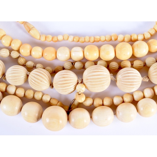 750 - THREE CONTINENTAL ANTIQUE IVORY NECKLACES. (3)