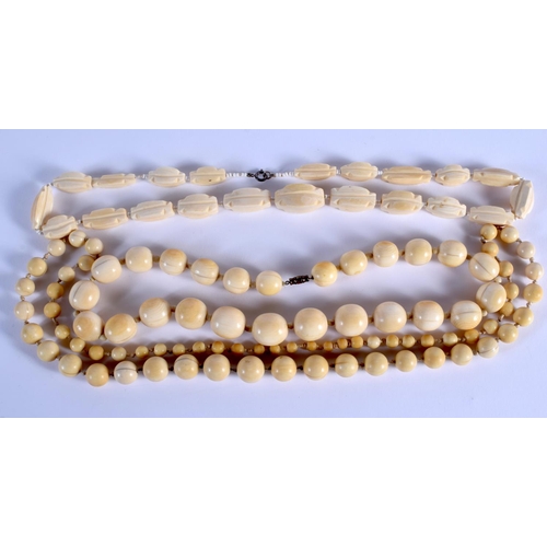 752 - THREE CONTINENTAL ANTIQUE IVORY NECKLACES. (3)