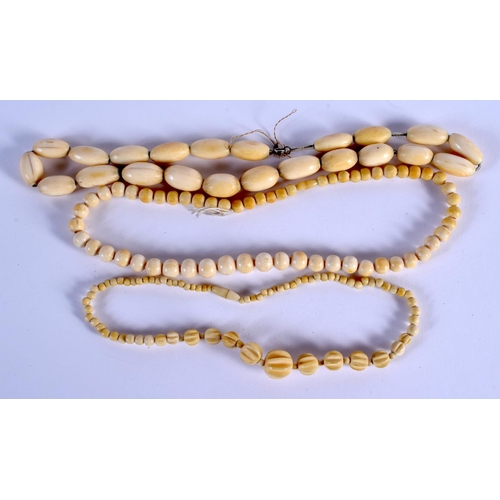 755 - THREE CONTINENTAL ANTIQUE IVORY NECKLACES. (3)