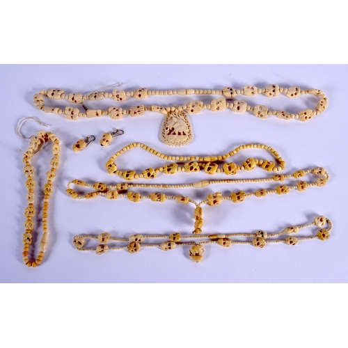 756 - THREE CONTINENTAL ANTIQUE IVORY NECKLACES. (3)