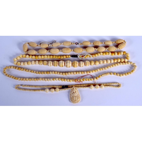 758 - THREE CONTINENTAL ANTIQUE IVORY NECKLACES. (3)