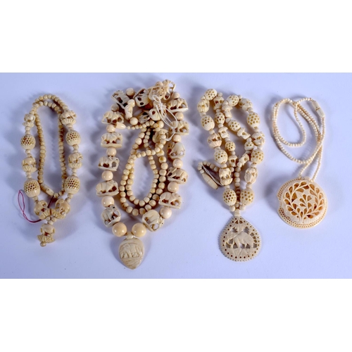 759 - THREE CONTINENTAL ANTIQUE IVORY NECKLACES. (3)