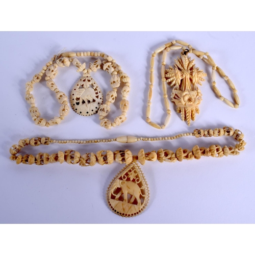 760 - THREE CONTINENTAL ANTIQUE IVORY NECKLACES. (3)