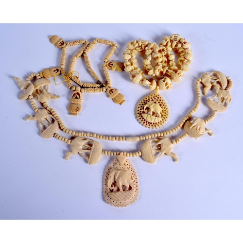 761 - THREE CONTINENTAL ANTIQUE IVORY NECKLACES. (3)