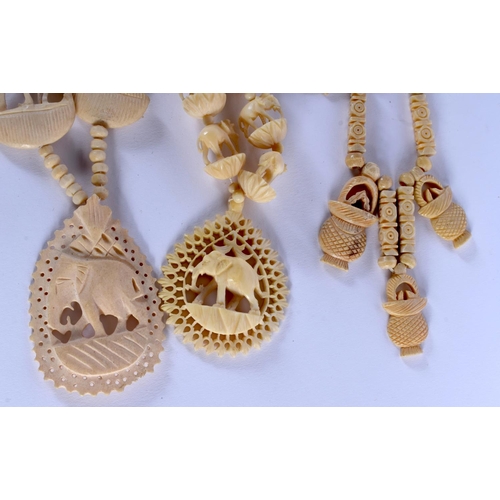 761 - THREE CONTINENTAL ANTIQUE IVORY NECKLACES. (3)