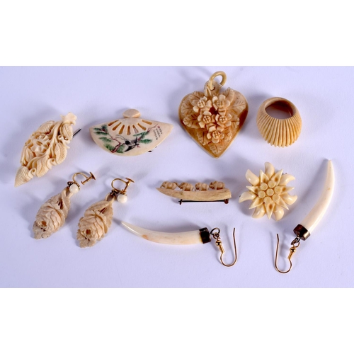 768 - ASSORTED CONTINENTAL ANTIQUE IVORY JEWELLERY. (qty)