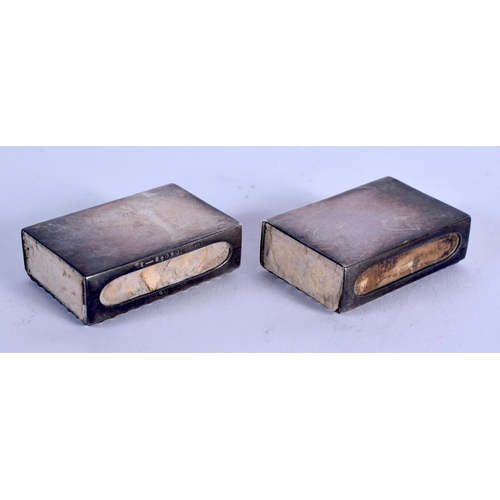 943 - TWO FRENCH CARTIER SILVER MATCHBOX HOLDERS. 4 cm x 2.5 cm. (2)