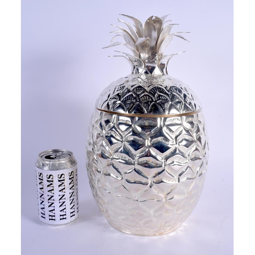 798 - A CONTINENTAL SILVER PLATED PINEAPPLE ICE COOLER AND COVER. 33 cm x 18 cm.