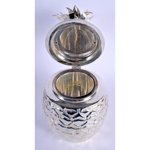 798 - A CONTINENTAL SILVER PLATED PINEAPPLE ICE COOLER AND COVER. 33 cm x 18 cm.